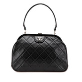 CC Quilted Lambskin Kiss Lock Frame Top Handle Bag