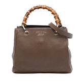 Small Calfskin Bamboo Shopper Satchel