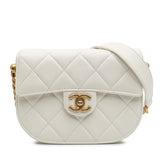 CC Quilted Lambskin Round Moon Messenger Flap