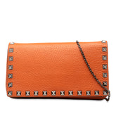 Pebbled Calfskin Rockstud Clutch on Chain