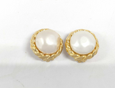Chanel Vintage Round Clip-On Earrings Metal with Faux Pearl