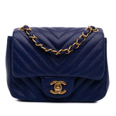 Mini Square Classic Chevron Lambskin Single Flap