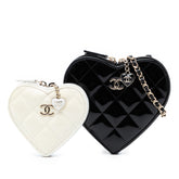 Quilted Patent Duo Heart Clutch with Chain