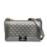 Old Medium Quilted Perforated Metallic Lambskin Boy Flap