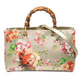 Medium Calfskin Blooms Bamboo Shopper Satchel