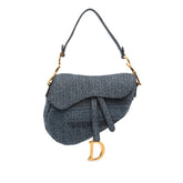 Oblique Denim Embroidered Saddle Bag