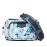 Monogram Denim Watercolor Hickory Stripes Outdoor Pouch