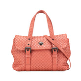 Leather Intrecciato Flap Satchel