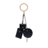 Quilted Lambskin Pearl Crown CC Wristlet Multi Pouches