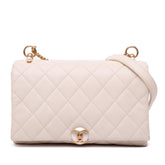 Small Quilted Calfskin Pearl CC Accordion Flap