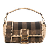 Pequin Gingham Canvas And Raffia Baguette Satchel