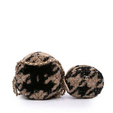 CC Quilted Tweed and Shearling Round Clutch With Chain