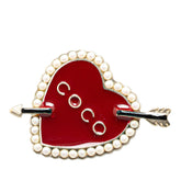 Gold Plated Enamel Faux Pearl Coco Heart and Arrow Brooch