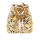 Mini Re Nylon Crystal Embellished Drawstring Bucket Bag
