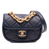 Mini CC Quilted Calfskin Round Moon Messenger Flap