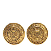 Gold Plated CC Round Shield Clip on Earrings