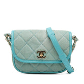 Mini CC Quilted Denim Messenger Flap