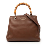 Small Calfskin Bamboo Shopper Satchel