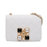 Small CC Quilted Calfskin Crystal Pearl Full Flap