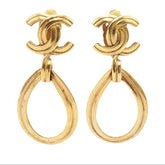 CC Gold Plated Teardrop Dangle Hoop Clip On Earrings