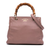 Small Calfskin Bamboo Shopper Satchel