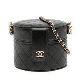 Mini Quilted Lambskin Round Vanity Case with Chain