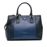 Medium Bicolor Saffiano Lux Galleria Double Zip Satchel