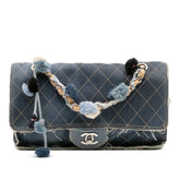 Paris Dubai Medium Quilted Denim Pompom Flap