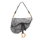 Canvas Reverse Embroidered Toile De Jouy Saddle Bag