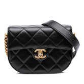 CC Quilted Calfskin Round Moon Messenger Flap
