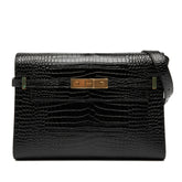 Medium Shiny Croc Embossed Manhattan Shoulder Bag