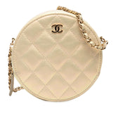 Quilted Iridescent Lambskin Round Clutch With Chain