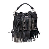 Small Studded Calfskin Emmanuelle Fringe Bucket Bag