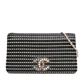 CC Bicolor Woven Lambskin Crystal Pearl Flap