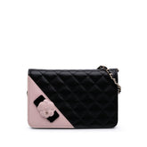 Bicolor Quilted Lambskin Camellia Wallet on Chain