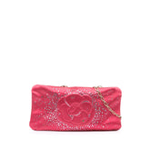 Satin Diamante Camellia Clutch with Chain