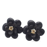 CC Resin Rhinestone Camellia Clip On Earrings