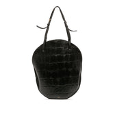 Croc Embossed Leather Curved Shoulder Bag