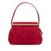 Quilted Suede Metal Frame Handbag