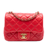 Mini Square Classic Lambskin Pearl Crush Single Flap