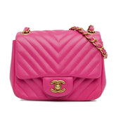Mini Square Classic Chevron Lambskin Single Flap