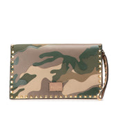 Canvas and Nappa Camouflage Rockstud Wristlet Clutch