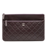 CC Quilted Lambskin Double Zip Clutch