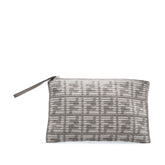 Large Woven Fabric and Calfskin FF Flat Pouch