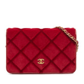CC Quilted Velvet Wallet on Chain