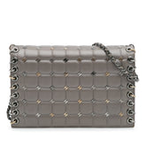 Small Lambskin Chocolate Bar CC Piercing Studded Chain Flap