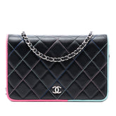 CC Quilted Lambskin Multicolor Border Full Flap Wallet on Chain