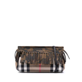 House Check Canvas and Suede Camouflage Fringe Clutch with Strap