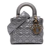 Small Metallic Grained Calfskin Cannage Supple Lady Dior