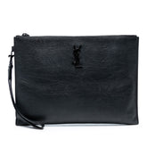 Croc Embossed Leather Monogram Zip Pouch